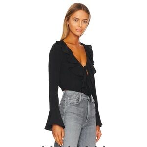 More To Come - Denise Ruffle Tie Top in Black